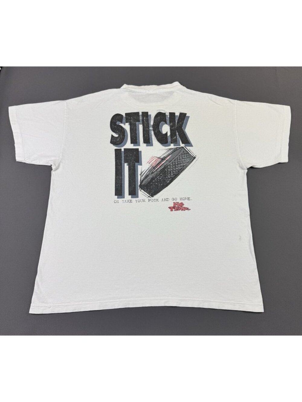 Rare Vintage 90s No Fear Stick It Take Your Puck And Go Home White Single Stitch